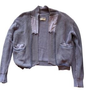 Free People Worn Thru Cardigan Purple Distressed Cropped Open Front Pockets